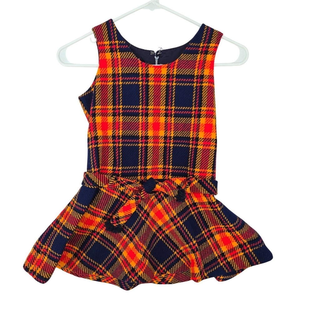 Vintage 1960s 1970s Cinderella Kids Plaid Jumper Dress Girls Size 6X Mod